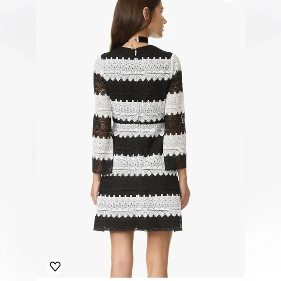 Jill Jill Stuart Classic Black and White Lace Striped Shift Dress 3/4 Sleeves 14 - Picture 2 of 12